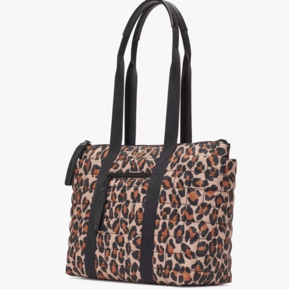 ♠️Kate Spade Camden Quilted Leopard Print Tote Bag with Black Straps - like New - Picture 2 of 7